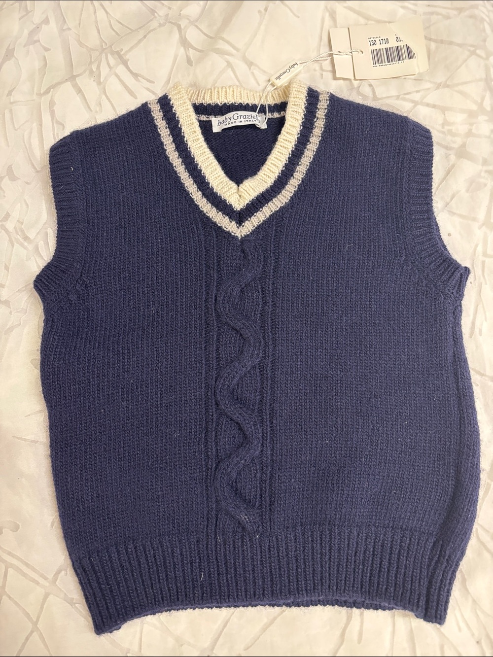 Baby Graziella Navy Sweater Vest with Cream Trim , boys, nwt